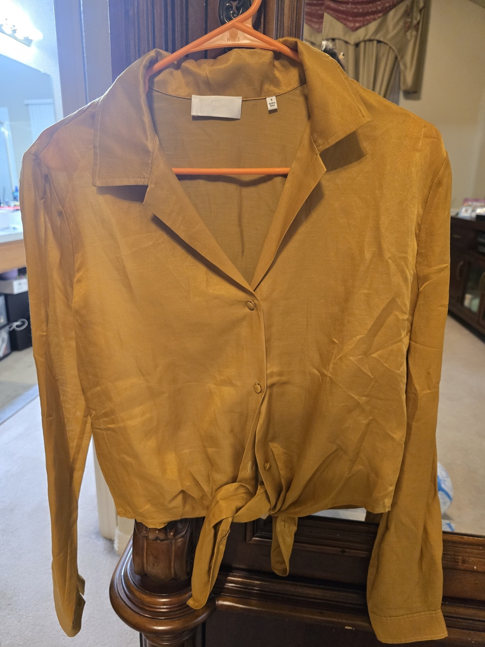 7 For All Mankind Mustard Tie-Front Button-Down Shirt